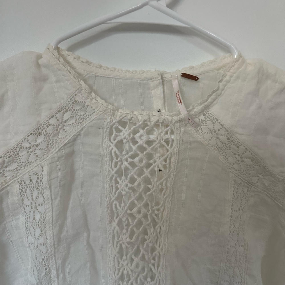 Free People White Lace Accent Blouse